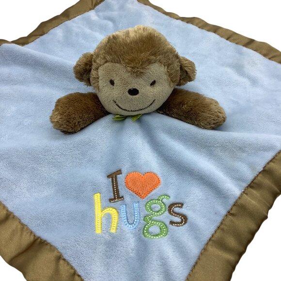 Carters Just One You Monkey I Love Hugs Lovey Plush Security Blanket Satin Trim - Picture 2 of 6